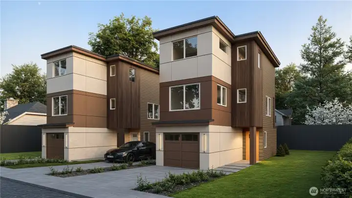 Rendering showing both DADUs from the SW. Unit B is on the left.