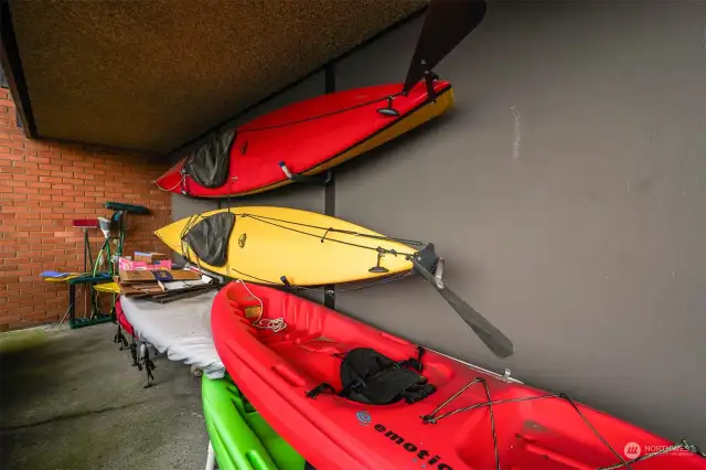 Kayaks are stored on North side of building