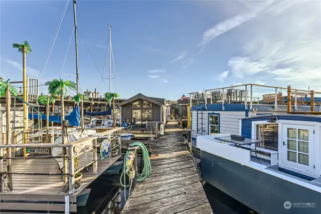 As you walk up the dock, houseboat is on the right about half way down.