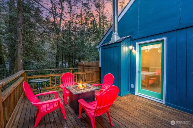 Deck off Primary Bedroom w/Chairs and Firepit Table