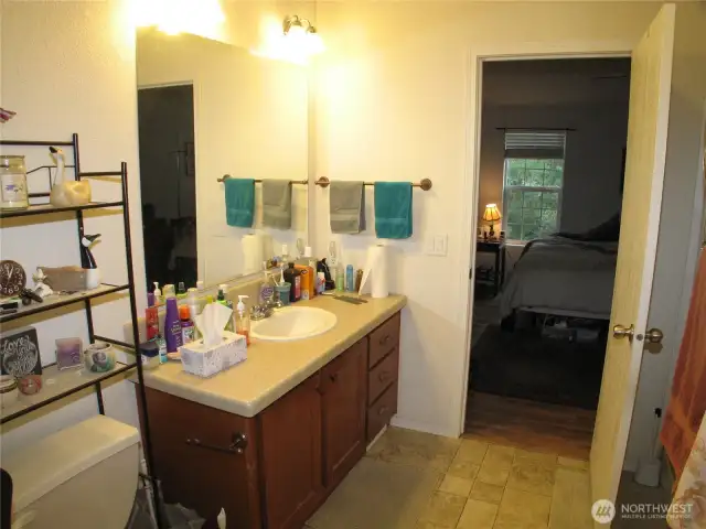 Bath off master with shower and soaking tub.