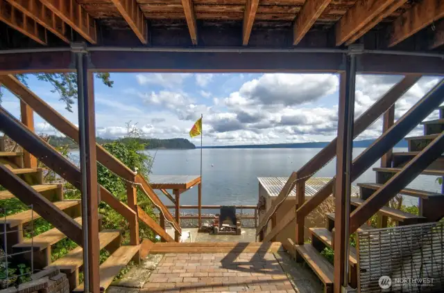 View from the storage room over the firepit.