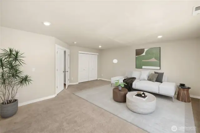 Big bonus room for fun and games, entertaining, exercise/working out, work or play or to get-away from it all.                                                                                                                                              virtually staged