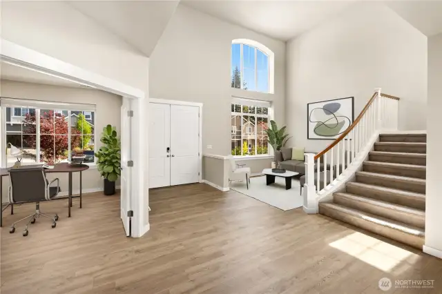 Soaring ceilings, abundant natural light and comfortable spaces welcome you.                             virtually staged