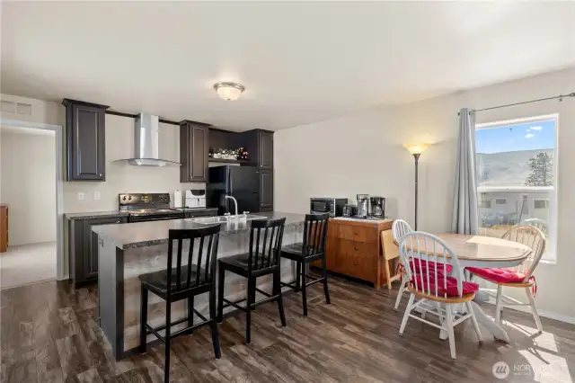 Kitchen open to dining room.
