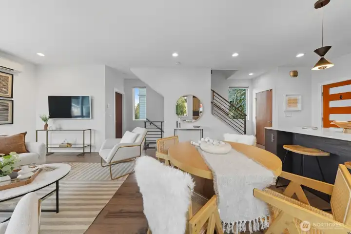 Spaces for everything from homework, to snacks to dining to living!