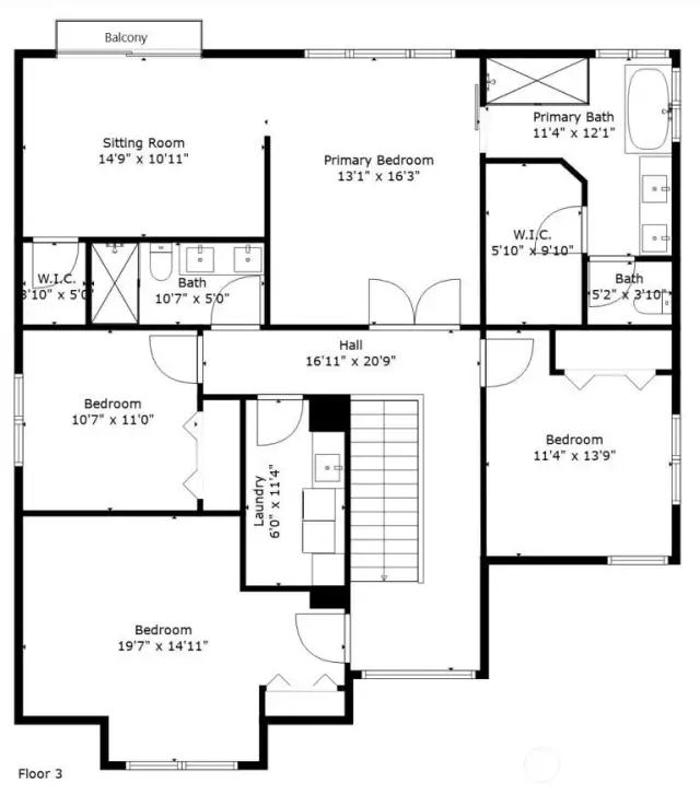 Upper level of home. Dimensions are approximate.