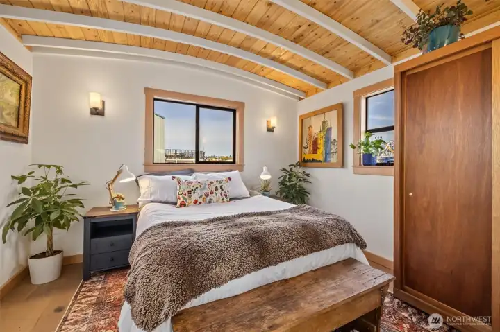 Queen bed, could fit a King or possibility to build a built-in bed with storage underneath