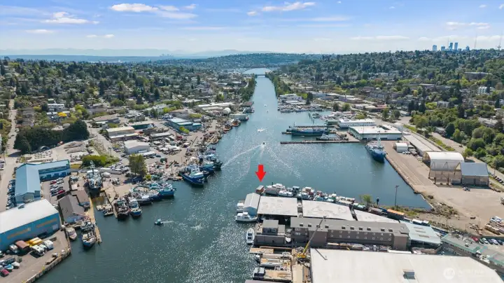 Coveted end-of-dock slip with incredible views of the Canal towards Lake Union