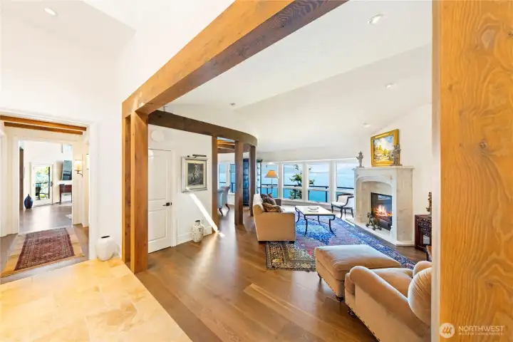 Every corridor offers a sense of flow and connection, where craftsmanship and design meet functionality.  The reclaimed European wood accents tie each living space together yet provide visual separation while maintaining the view.