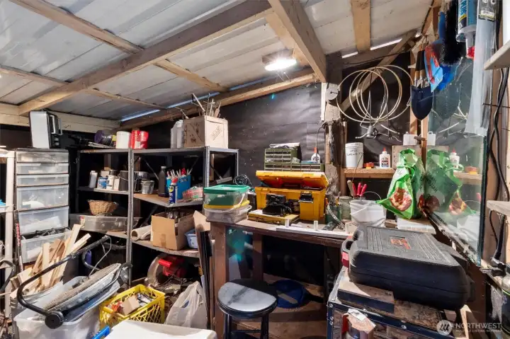 Tool shed with workshop area.