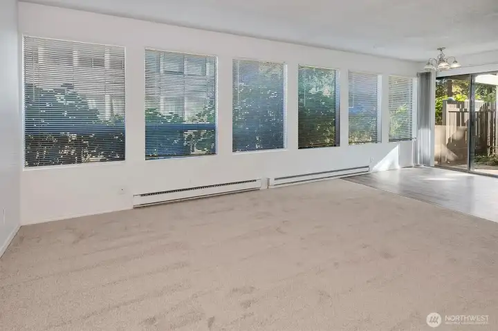 Large living room with wall of windows