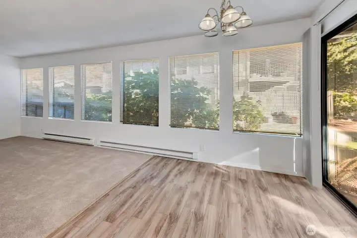 Upgraded, modern laminate wood flooring