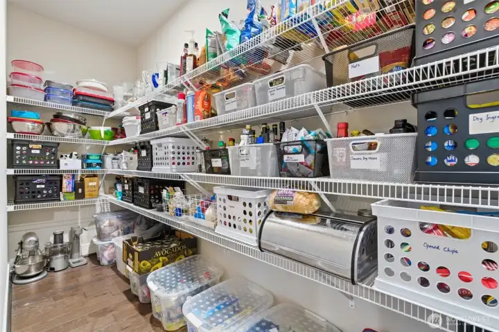 Large walk-in pantry is ideal for your food storage needs.