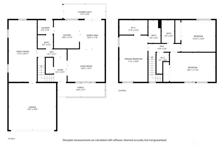 Floorplan - notice the sizes of the primary bedroom and 2nd bedroom - almost the same.