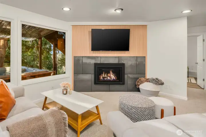 Features both a wood-burning and propane gas fireplace!
