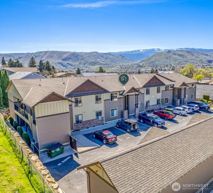 Montebello Building B and garage roof pictured lower right