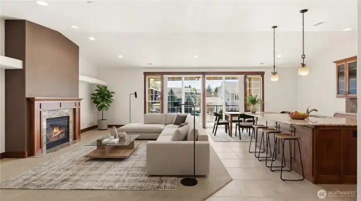 Living Room, Kitchen, Dining and Double Sliding Doors to Your Deck.  Virtual Staging