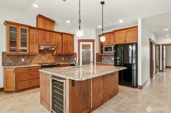 Wine cooler built into island.