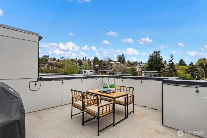 Up top are two very spacious roof top decks, one is plumbed with gas and water.  Weber grill included in sale.