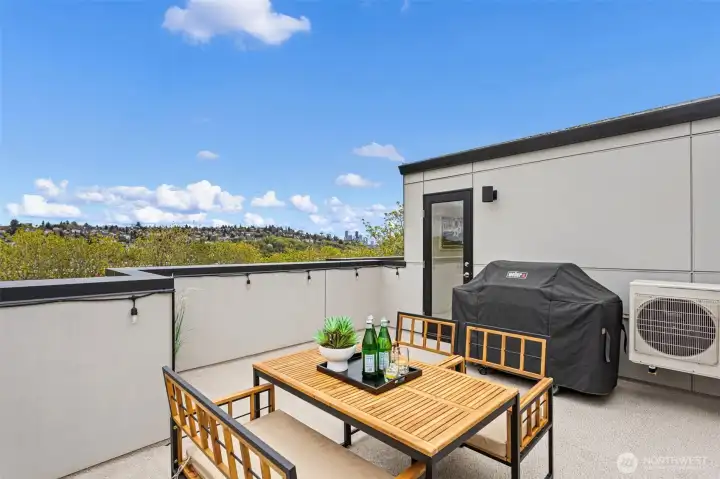 You can fit either dining or living furniture on both rooftop decks.  Party lights included!