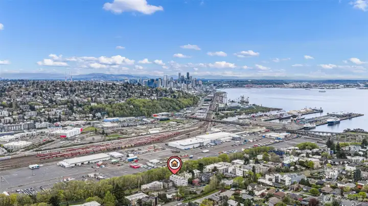 Overhead looking at Seattle Skyline.