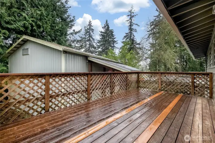 Large deck for outdoor dining, entertaining, or relaxing.