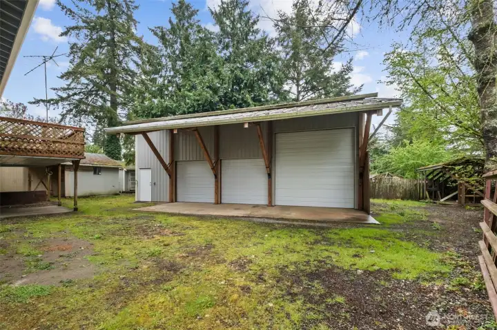 Large shop structure with ample exterior access and space.