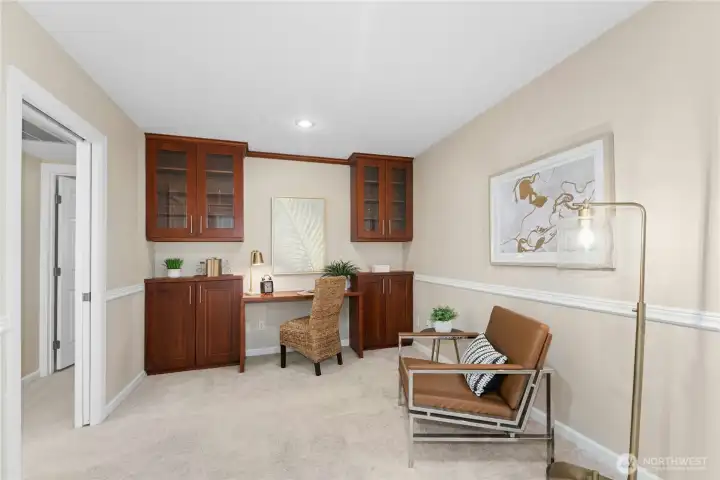 Office on Main w/built in desk & cabinets