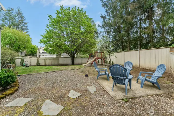 Backyard offers room for a firepit...
