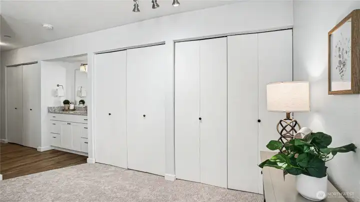 Primary offers three spacious closets.
