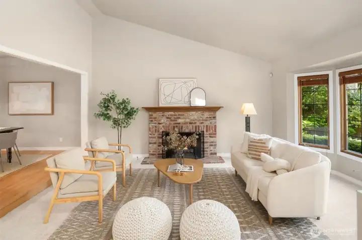 Main level iving room with gas fireplace. Main level iving room with gas fireplace.