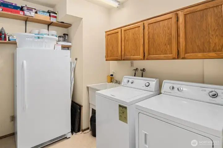 Spacious Laundry Room with Utility Sink, Freezer and Regrigetor (both convey with the home). Spacious Laundry Room with Utility Sink, Freezer and Regrigetor (both convey with the home).