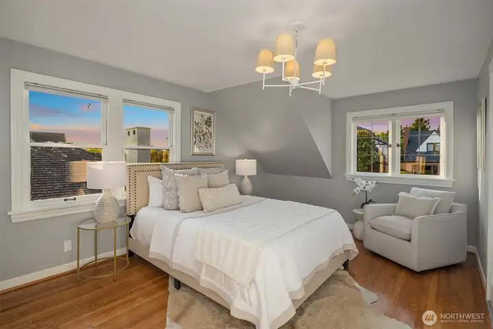 Primary suite with views to the west. Primary suite with views to the west.