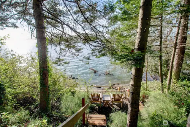 View of path to the beach and sitting area.