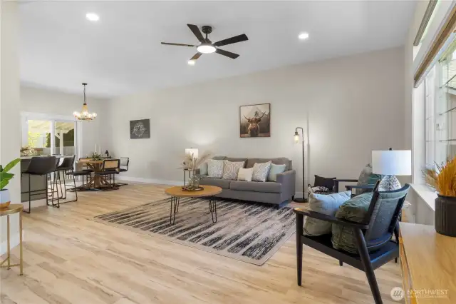 Large living room with open concept to kitchen flows lovely!