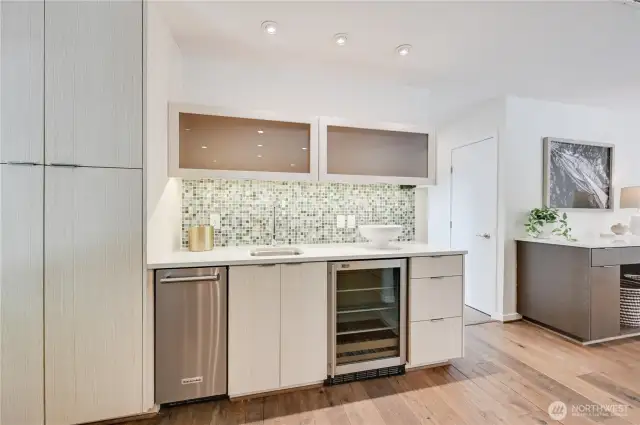 Another custom built-in - ideal bar station with a wine cooler!