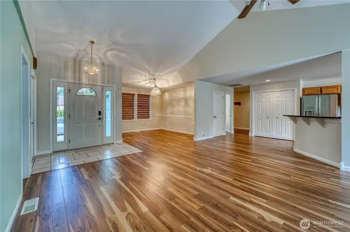 Tile Entry, Vaulted Great Room, Luxury Vinyl Planking