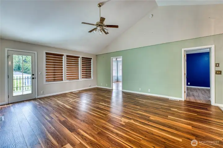 Two entry doors to the 2 Bedrooms with the Jack & Jill Full Bath, and door to the side Trex Deck...