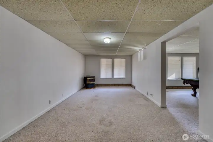 Lower Level TV Room with Free Standing Gas Stove....