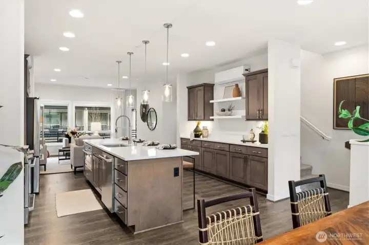 Spacious kitchen and living area.
