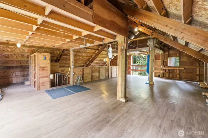 Barn upstairs storage with LVP flooring
