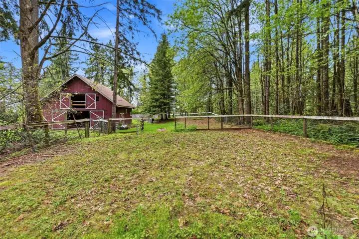 View of main barn from loafing barn