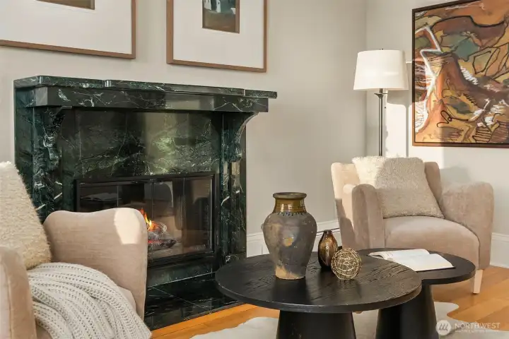 Fireplace Surrounded by Rosa Duquessa Marble