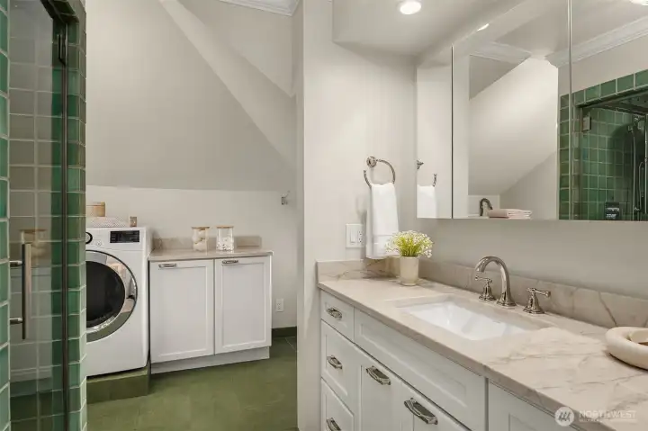 Primary Bath with Steam Shower, Two Separate Vanities, Smart Toilet & Laundry