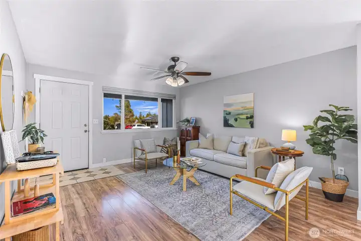 Top down bottom up blinds for privacy and light complete the space.