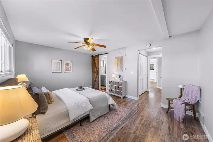 The closets border each side of the entry to the primary suite.