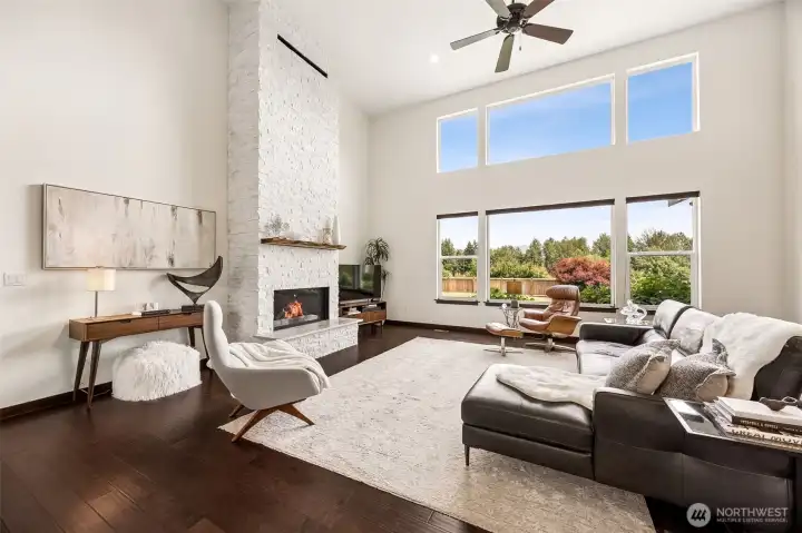 Great Room with soaring limestone fireplace Great Room with soaring limestone fireplace