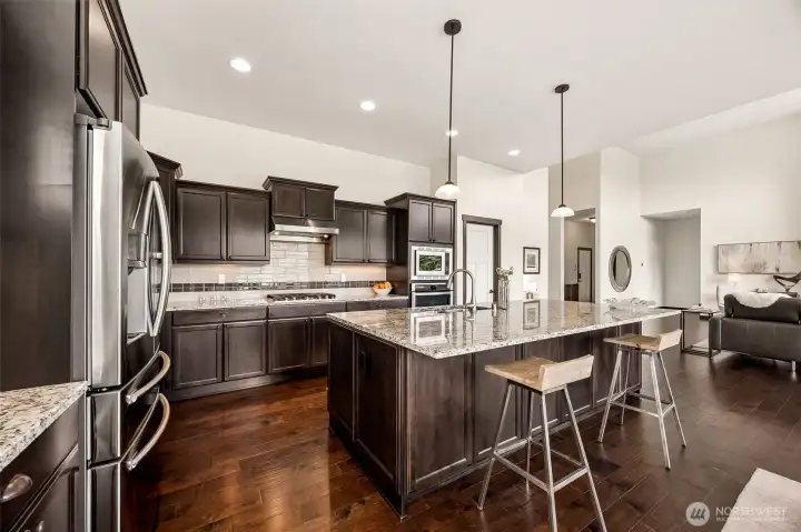 Note granite countertops and Hand Scrapped wood flooring Note granite countertops and Hand Scrapped wood flooring
