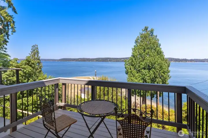 Private balcony off the detached garage with exceptional Puget Sound views.